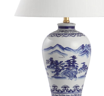 Zhou 26.5" Ceramic/Iron Traditional Cottage LED Table Lamp - JONATHAN Y